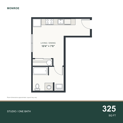 Floor plan for studio, 1 bath, 325 sqft